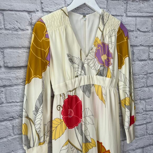 Vintage Tori Richard Honolulu Floral Maxi Dress Size 8 Long Sleeve V-Neck Hawaii - Picture 4 of 10